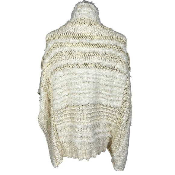Anthropologie Marilyn Ivory Fringed Boho Cowl Oversized Knit Poncho Sweater XS S - Picture 3 of 10